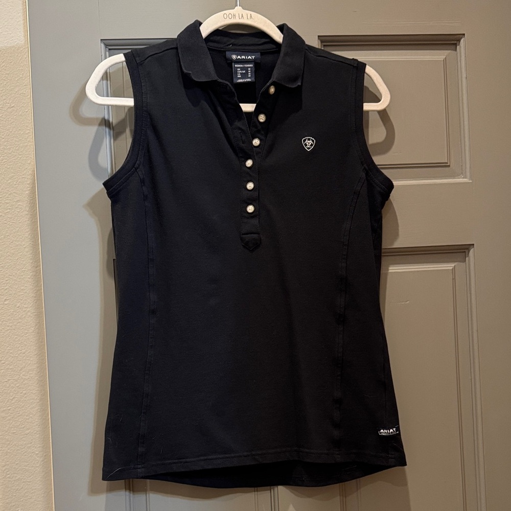 Ariat Black Sleeveless Polo Tank with Pearl Buttons